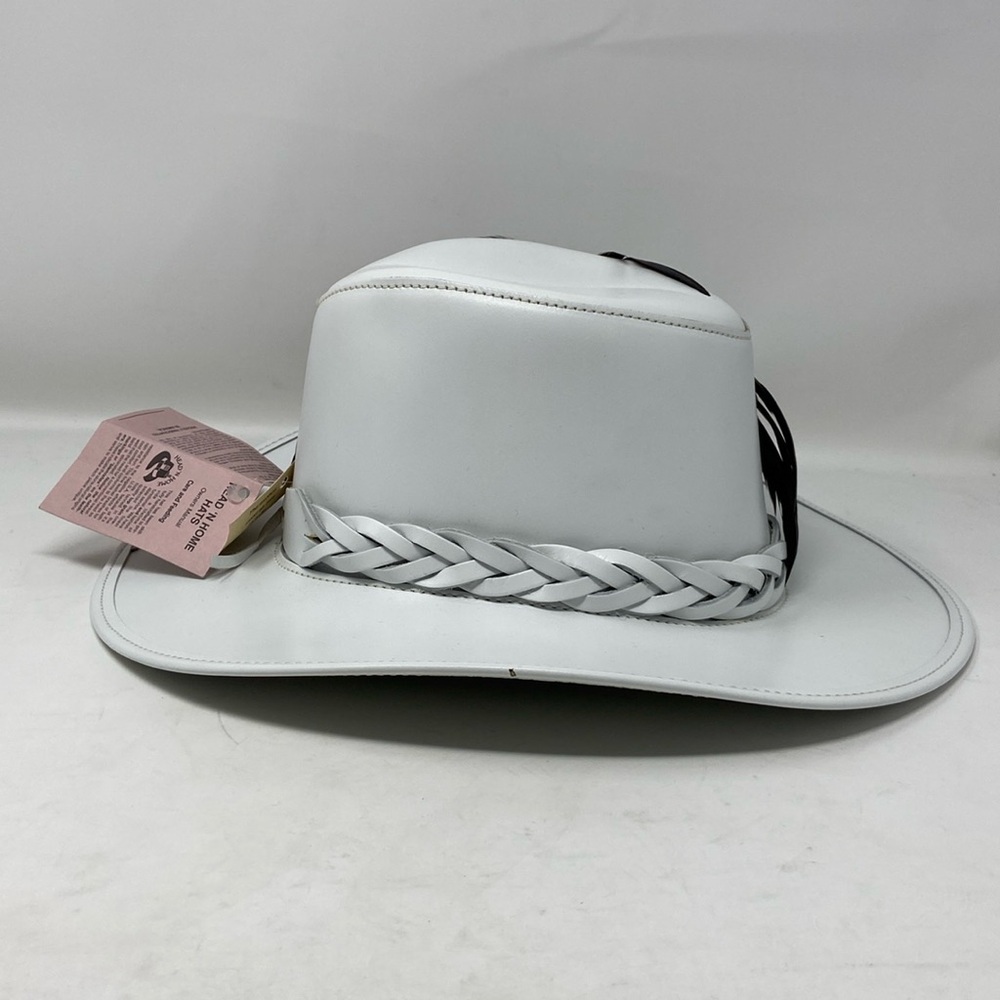 NWT Head’N Home White Medium Leather & Ostrich Feather Hat - Picture 13 of 14